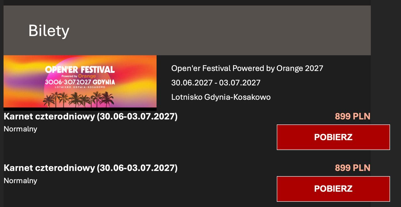 Цена четырехдневного билета Open'er Festival 2027 — 899 PLN